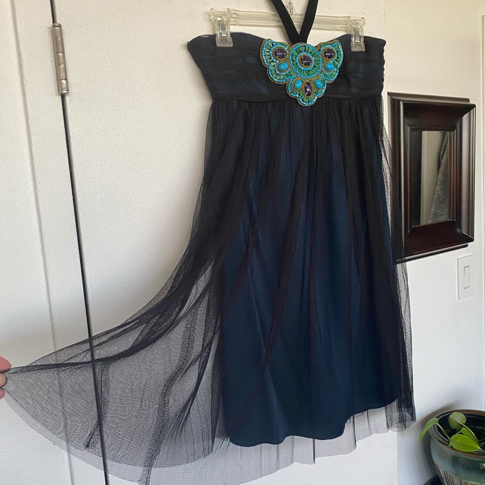 Andrew GN | Cocktail Empire Cut/Strapless Dress; Turquoise & Lapis Stones; Small - Picture 15 of 16
